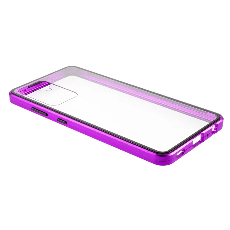 Pour Samsung Galaxy A52 4G / 5G / A52s 5G Étui de téléphone Cadre métallique à adsorption magnétique + Couverture en verre trempé à double face - Violet