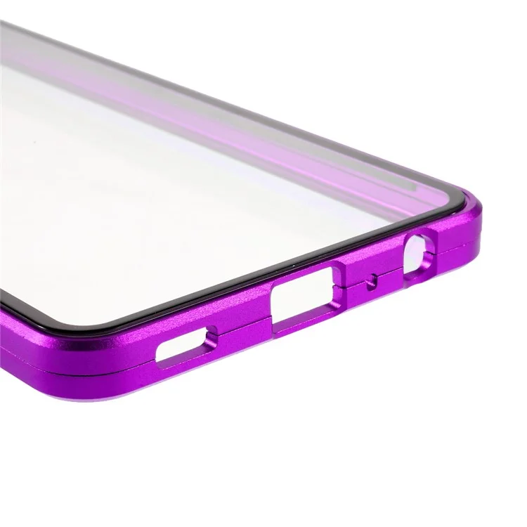 Pour Samsung Galaxy A52 4G / 5G / A52s 5G Étui de téléphone Cadre métallique à adsorption magnétique + Couverture en verre trempé à double face - Violet