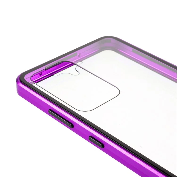 Pour Samsung Galaxy A52 4G / 5G / A52s 5G Étui de téléphone Cadre métallique à adsorption magnétique + Couverture en verre trempé à double face - Violet