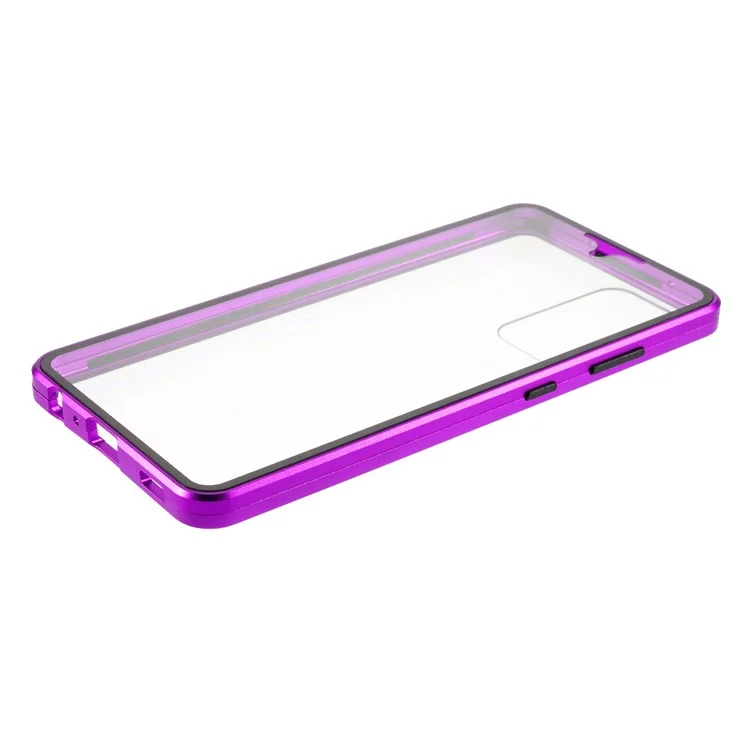 Pour Samsung Galaxy A52 4G / 5G / A52s 5G Étui de téléphone Cadre métallique à adsorption magnétique + Couverture en verre trempé à double face - Violet