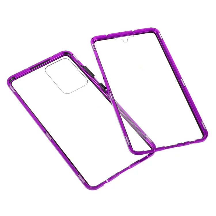 Pour Samsung Galaxy A52 4G / 5G / A52s 5G Étui de téléphone Cadre métallique à adsorption magnétique + Couverture en verre trempé à double face - Violet