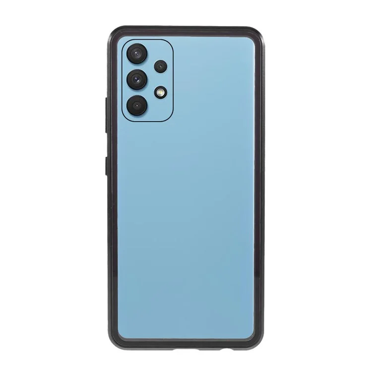 Copertura Completa Frame Metallico ad Adsorbimento Magnetico + Guscio di Telefono in Vetro a Doppia Faccia Trasparente Per Samsung Galaxy A32 4G (versione Ue) - Nero