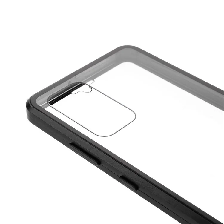 Copertura Completa Frame Metallico ad Adsorbimento Magnetico + Guscio di Telefono in Vetro a Doppia Faccia Trasparente Per Samsung Galaxy A32 4G (versione Ue) - Nero