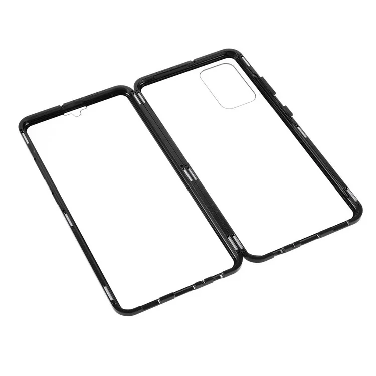 Copertura Completa Frame Metallico ad Adsorbimento Magnetico + Guscio di Telefono in Vetro a Doppia Faccia Trasparente Per Samsung Galaxy A32 4G (versione Ue) - Nero