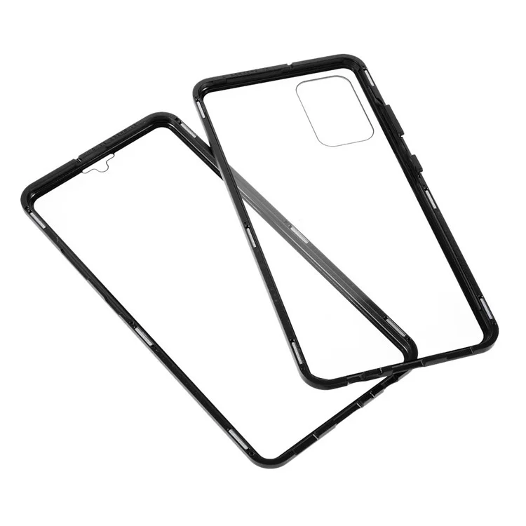 Copertura Completa Frame Metallico ad Adsorbimento Magnetico + Guscio di Telefono in Vetro a Doppia Faccia Trasparente Per Samsung Galaxy A32 4G (versione Ue) - Nero