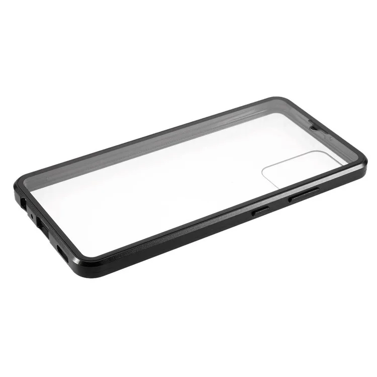 Copertura Completa Frame Metallico ad Adsorbimento Magnetico + Guscio di Telefono in Vetro a Doppia Faccia Trasparente Per Samsung Galaxy A32 4G (versione Ue) - Nero
