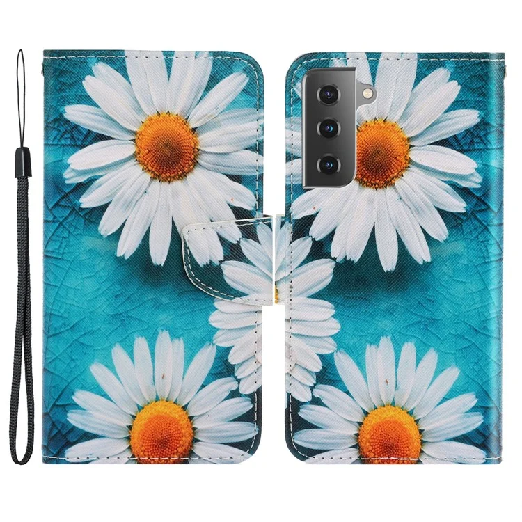 Colorful Pattern Printing PU Leather Wallet Stand Phone Cover Flip Case for Samsung Galaxy S21 FE - Chrysanthemum