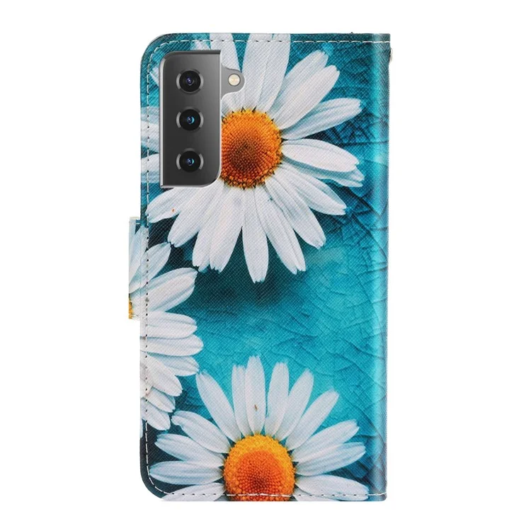 Colorful Pattern Printing PU Leather Wallet Stand Phone Cover Flip Case for Samsung Galaxy S21 FE - Chrysanthemum