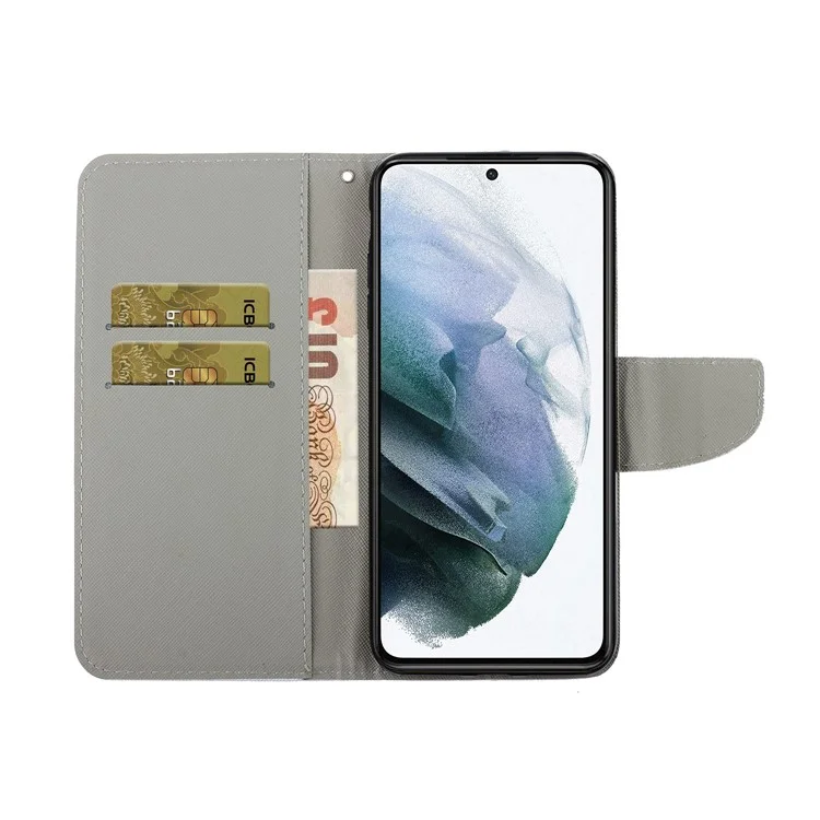 Colorful Pattern Printing PU Leather Wallet Stand Phone Cover Flip Case for Samsung Galaxy S21 FE - Chrysanthemum