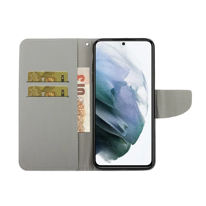 Colorful Pattern Printing PU Leather Wallet Stand Phone Cover Flip Case for Samsung Galaxy S21 FE - Flower