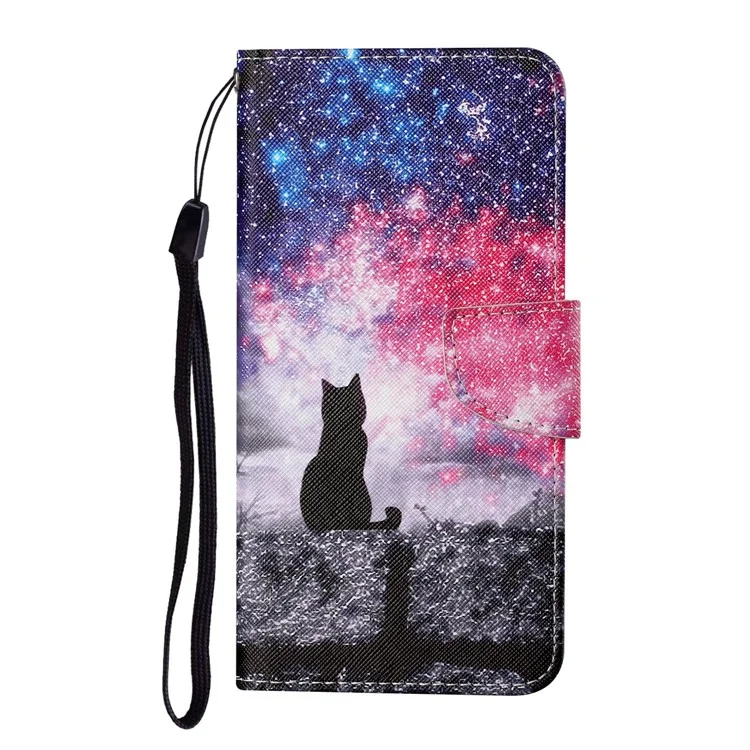 Case de Teléfono de Cuero PU de Textura Cruzada Con Impresión de Patrones Para Samsung Galaxy A22 5G (versión de la Ue) - Gato