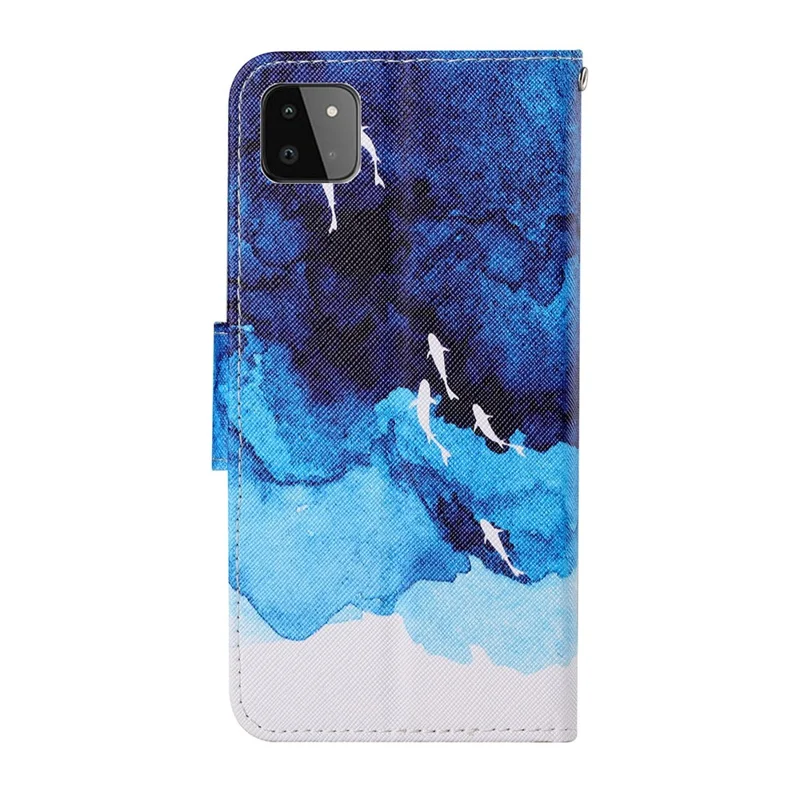 Korsad struktur av PU-läder med mönstertryck, mobilskal till Samsung Galaxy A22 5G (EU-version) – Ocean