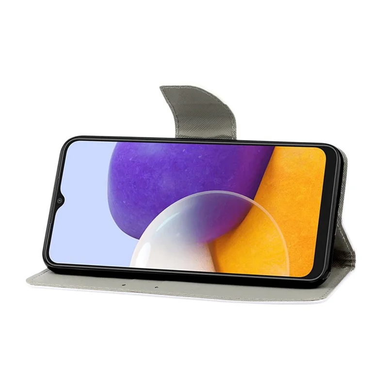 Korsad struktur av PU-läder med mönstertryck, mobilskal till Samsung Galaxy A22 5G (EU-version) – Ocean