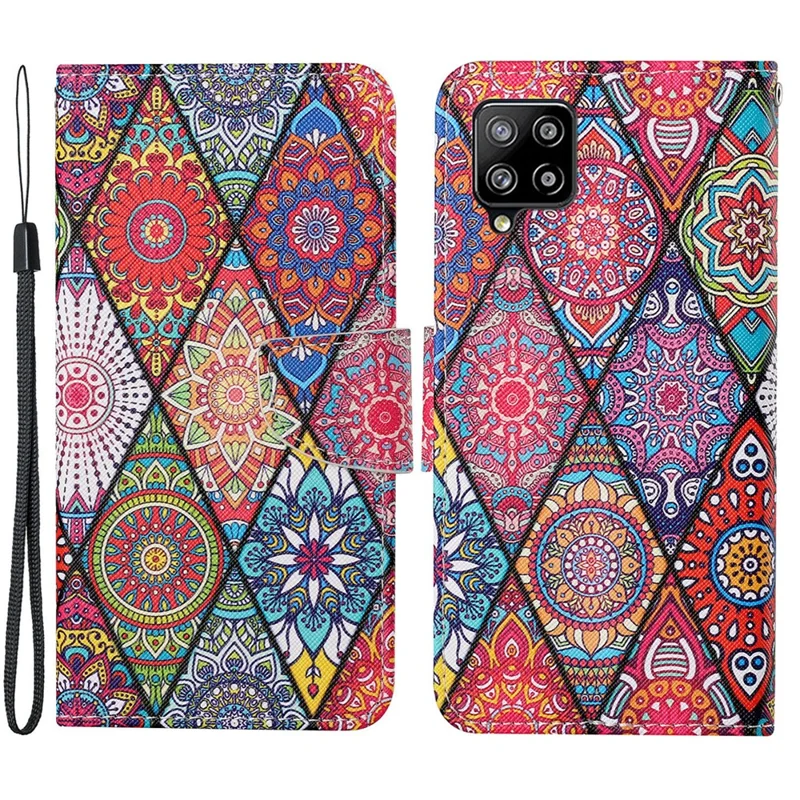 Pattern Printing Cross Texture PU Leather Phone Case for Samsung Galaxy A22 4G (EU Version) - Mandala Pattern