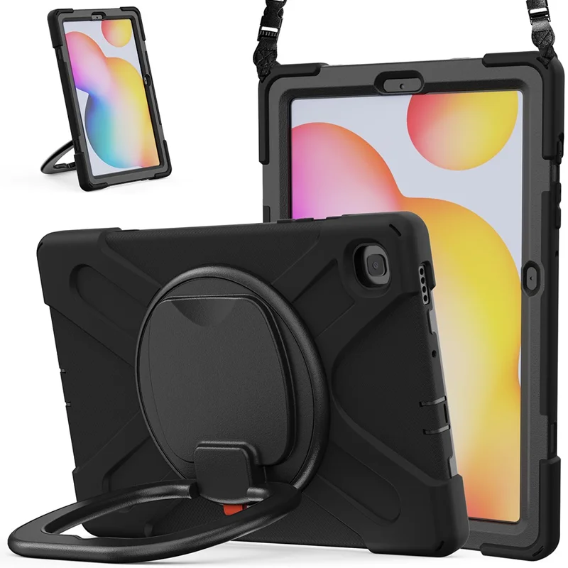 For Samsung Galaxy Tab S6 Lite (2020) P610, P615 / S6 Lite (2022) / (2024) P620 Case Kickstand Tablet Cover with Shoulder Strap - Black