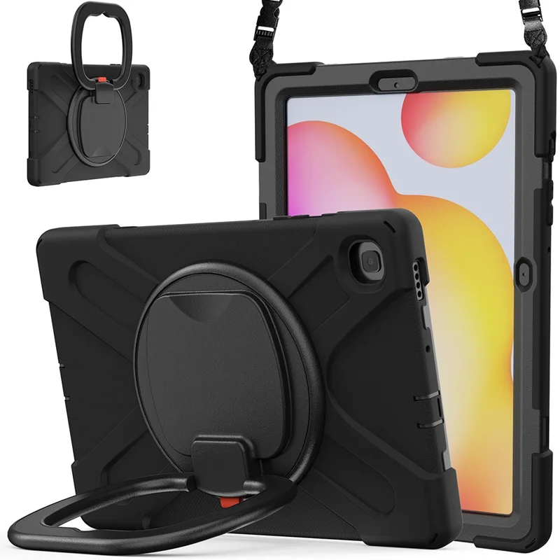For Samsung Galaxy Tab S6 Lite (2020) P610, P615 / S6 Lite (2022) / (2024) P620 Case Kickstand Tablet Cover with Shoulder Strap - Black