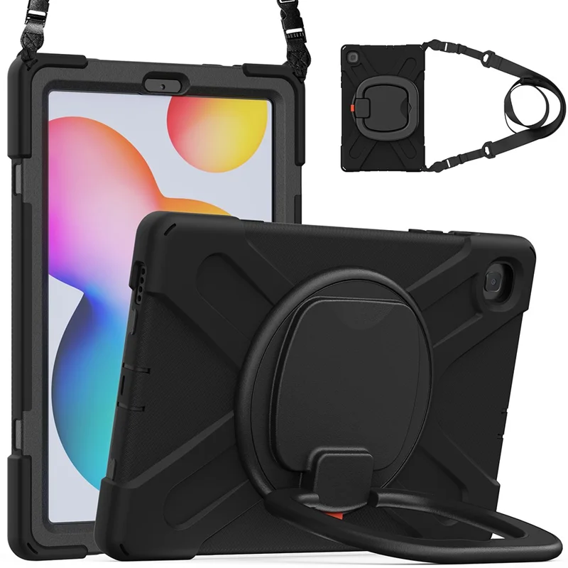 For Samsung Galaxy Tab S6 Lite (2020) P610, P615 / S6 Lite (2022) / (2024) P620 Case Kickstand Tablet Cover with Shoulder Strap - Black