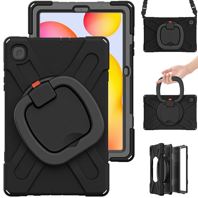 For Samsung Galaxy Tab S6 Lite (2020) P610, P615 / S6 Lite (2022) / (2024) P620 Case Kickstand Tablet Cover with Shoulder Strap - Black