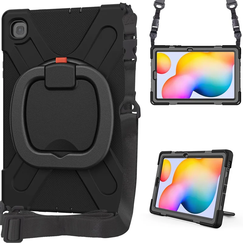 For Samsung Galaxy Tab S6 Lite (2020) P610, P615 / S6 Lite (2022) / (2024) P620 Case Kickstand Tablet Cover with Shoulder Strap - Black