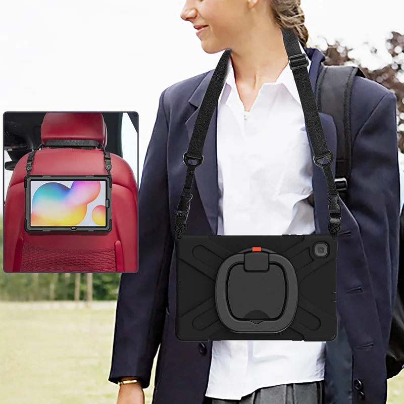 For Samsung Galaxy Tab S6 Lite (2020) P610, P615 / S6 Lite (2022) / (2024) P620 Case Kickstand Tablet Cover with Shoulder Strap - Black