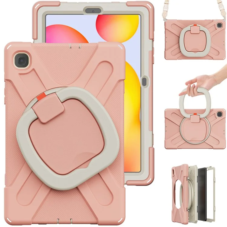 For Samsung Galaxy Tab S6 Lite (2020) P610, P615 / S6 Lite (2022) / (2024) P620 Case Kickstand Tablet Cover with Shoulder Strap - Pink / White