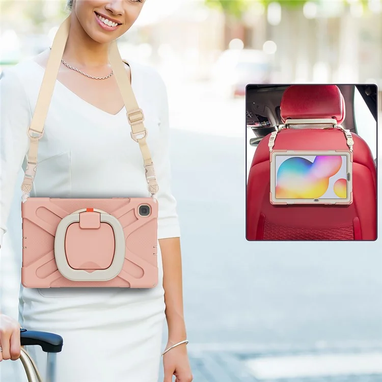For Samsung Galaxy Tab S6 Lite (2020) P610, P615 / S6 Lite (2022) / (2024) P620 Case Kickstand Tablet Cover with Shoulder Strap - Pink / White