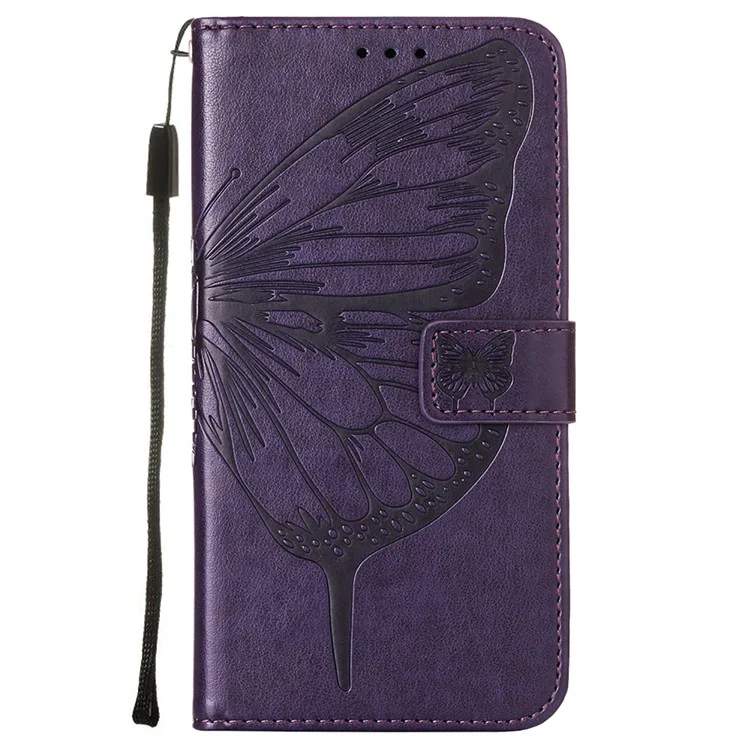 Imprint Butterfly Flower Pattern Wallet Stand Leather Phone Covering Case for Samsung Galaxy A22 4G (EU Version) - Purple