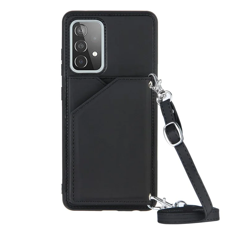 Smooth Leather Card Holder Design Phone Stand Case with Shoulder Strap for Samsung Galaxy A52 4G/5G / A52s 5G / A52s 5G - Black