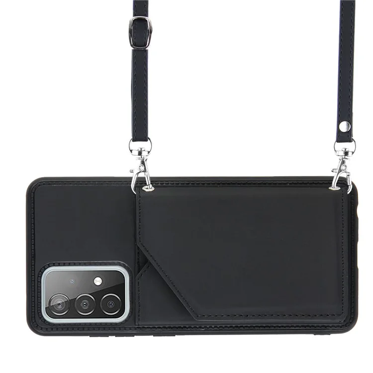 Smooth Leather Card Holder Design Phone Stand Case with Shoulder Strap for Samsung Galaxy A52 4G/5G / A52s 5G / A52s 5G - Black