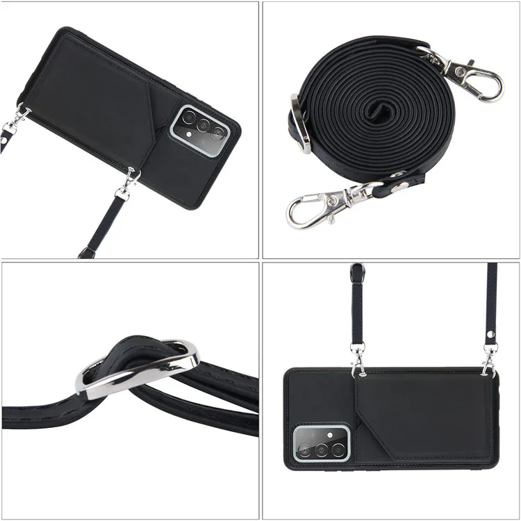 Smooth Leather Card Holder Design Phone Stand Case with Shoulder Strap for Samsung Galaxy A52 4G/5G / A52s 5G / A52s 5G - Black