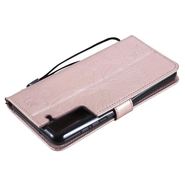 Impresión de KT Flower Series-2 Impresión de la Billetera de Cuero Butterfly Case Para Samsung Galaxy S21 Fe/s21 Fan Edition - Oro Rosa
