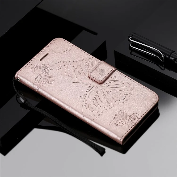 Impresión de KT Flower Series-2 Impresión de la Billetera de Cuero Butterfly Case Para Samsung Galaxy S21 Fe/s21 Fan Edition - Oro Rosa