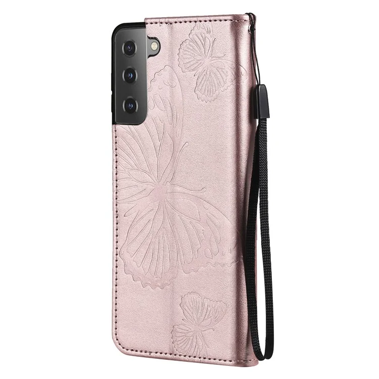 Impresión de KT Flower Series-2 Impresión de la Billetera de Cuero Butterfly Case Para Samsung Galaxy S21 Fe/s21 Fan Edition - Oro Rosa
