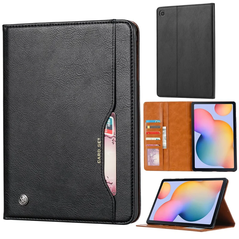 Auto-absorbed Wallet Stand Design PU Leather Tablet Cover Case for Samsung Galaxy Tab A7 Lite 8.7-inch (T220/T725) - Black