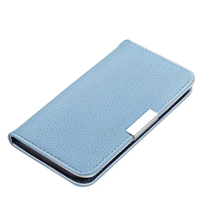 Design de Fivela de Metal Litchi Skin Skin Auto-absorvido Por Telefone de Couro Com Slots de Cartão Para o Samsung Galaxy A22 4G (versão da Ue) - Azul