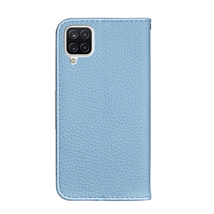 Design de Fivela de Metal Litchi Skin Skin Auto-absorvido Por Telefone de Couro Com Slots de Cartão Para o Samsung Galaxy A22 4G (versão da Ue) - Azul