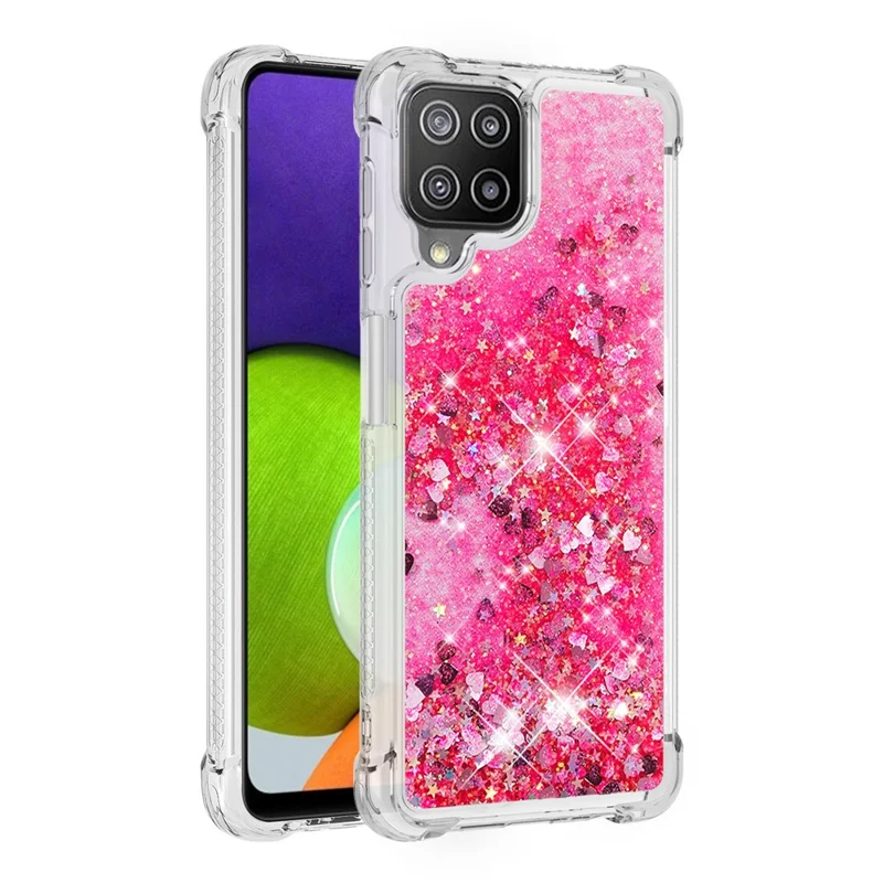 Flydende skinnende quicksand-etui til Samsung Galaxy A22 4G (EU-version) blødt TPU-telefonetui - lyserøde hjerter