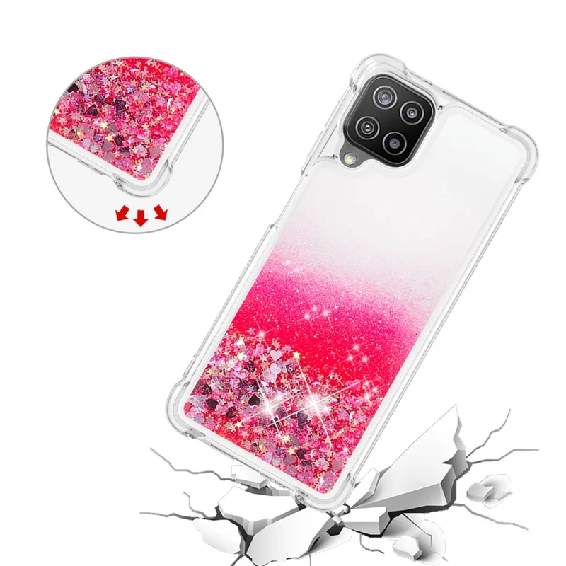 Flydende skinnende quicksand-etui til Samsung Galaxy A22 4G (EU-version) blødt TPU-telefonetui - lyserøde hjerter