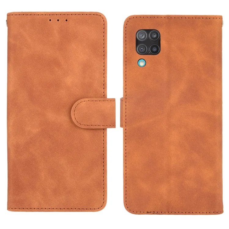 Silky Touch Leder Brieftasche Telefonabdeckung Hülle Für Samsung Galaxy M12/F12 - Braun