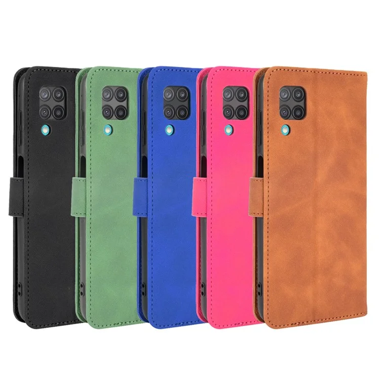 Silky Touch Leder Brieftasche Telefonabdeckung Hülle Für Samsung Galaxy M12/F12 - Braun