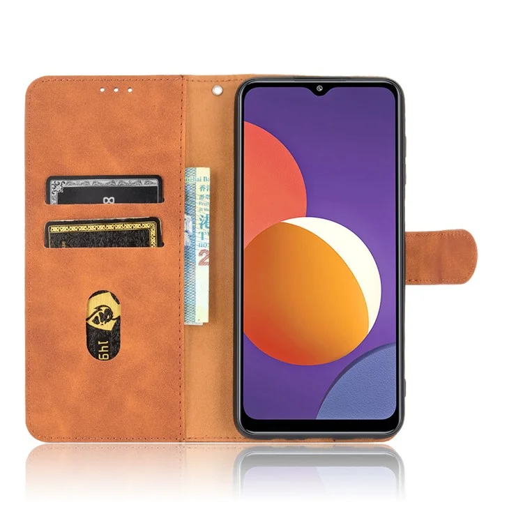 Silky Touch Leder Brieftasche Telefonabdeckung Hülle Für Samsung Galaxy M12/F12 - Braun