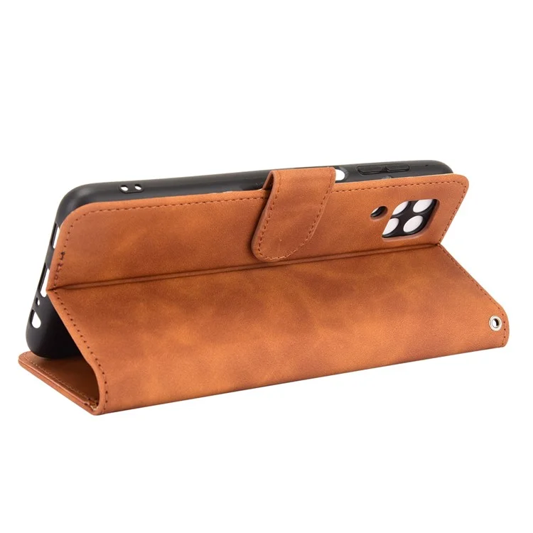 Silky Touch Leder Brieftasche Telefonabdeckung Hülle Für Samsung Galaxy M12/F12 - Braun