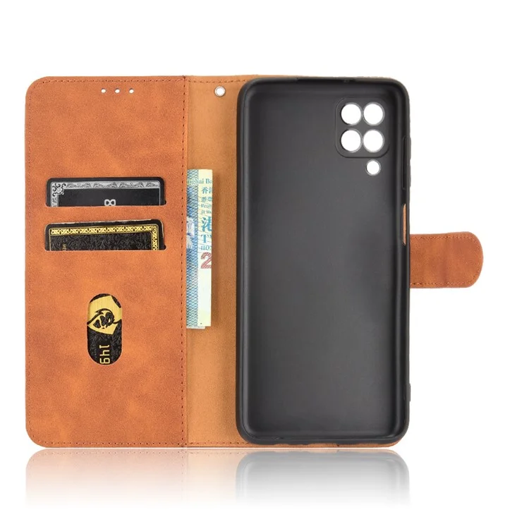 Silky Touch Leder Brieftasche Telefonabdeckung Hülle Für Samsung Galaxy M12/F12 - Braun