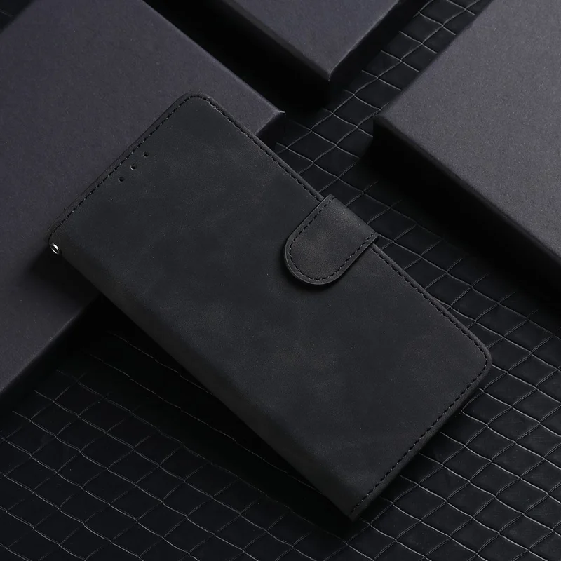 Silky Touch Leather Wallet Phone Cover Stand Case for Samsung Galaxy M12/F12 - Black
