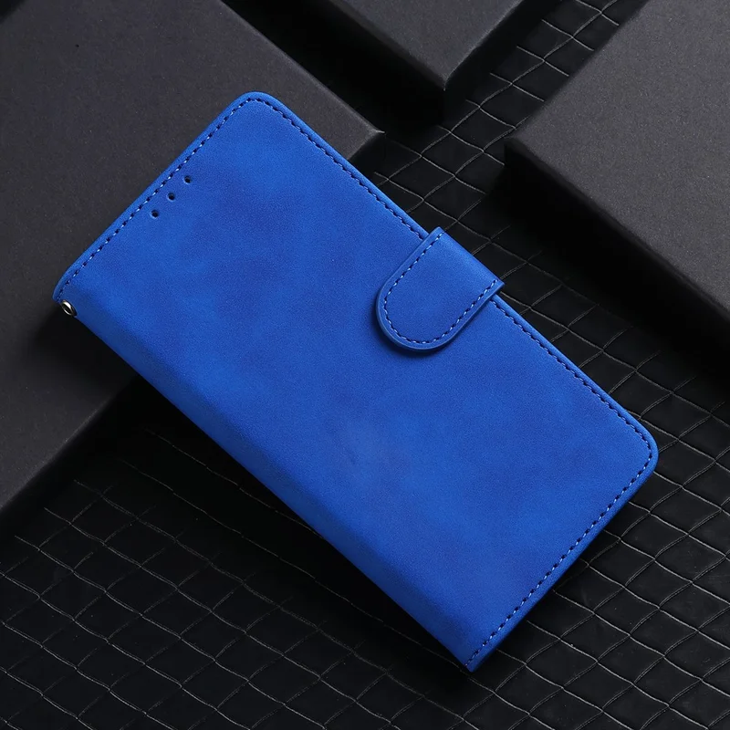 Silky Touch Leather Wallet Phone Cover Stand Case for Samsung Galaxy M12/F12 - Blue
