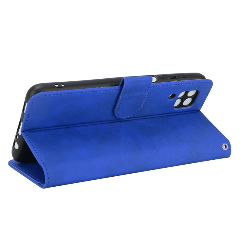 Silky Touch Leather Wallet Phone Cover Stand Case for Samsung Galaxy M12/F12 - Blue