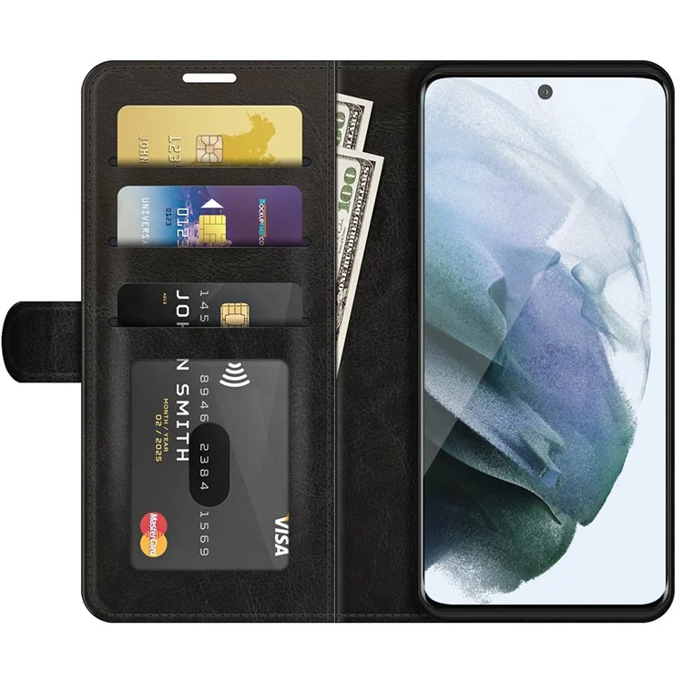 Crazy Horse Texture Leather Stand Case avec Portefeuille pour Samsung Galaxy S21 FE - Noir