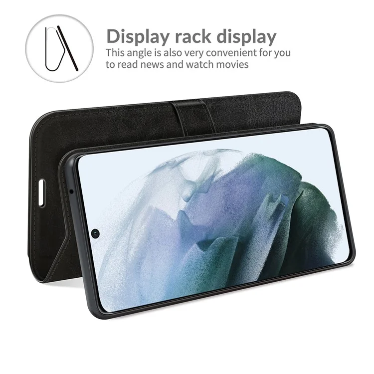 Crazy Horse Texture Leather Stand Case avec Portefeuille pour Samsung Galaxy S21 FE - Noir