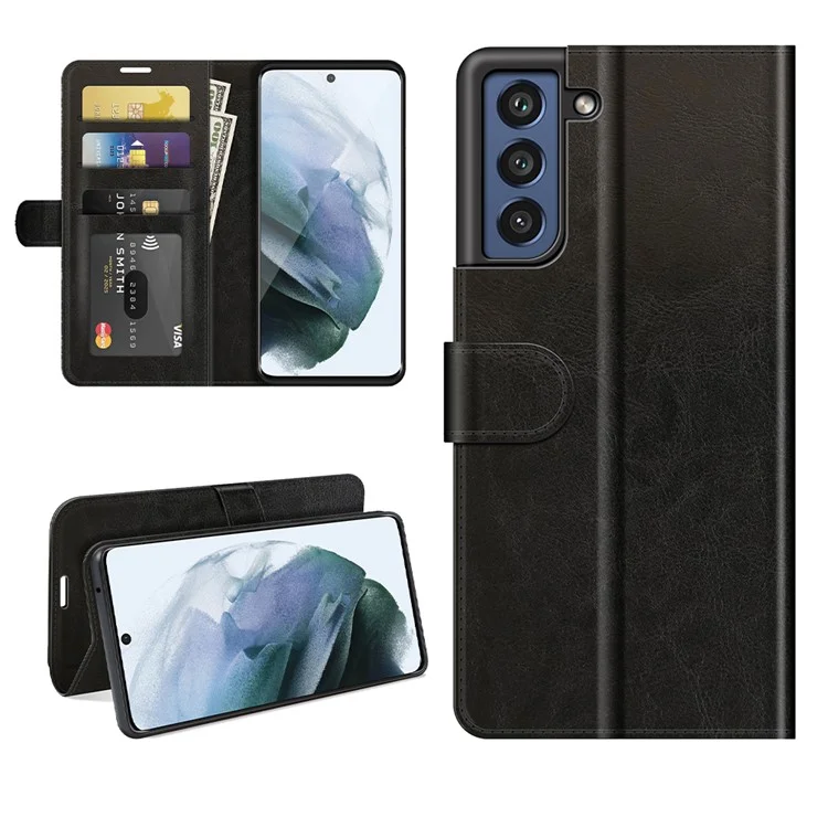 Crazy Horse Texture Leather Stand Case avec Portefeuille pour Samsung Galaxy S21 FE - Noir