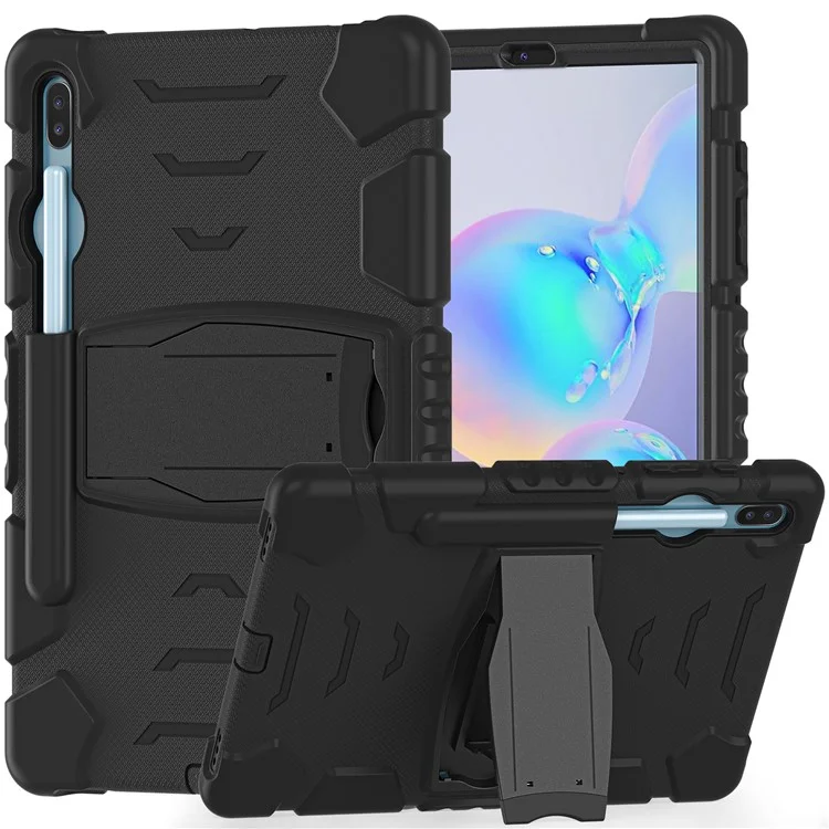 PC Resistente al Impacto + Cubierta de Tableta de Silicona Suave Con Papel de Patada Para Samsung Galaxy Tab S6 SM-T860 (Wi-Fi)/SM-T865 (LTE)/SM-T867 - Negro Negro